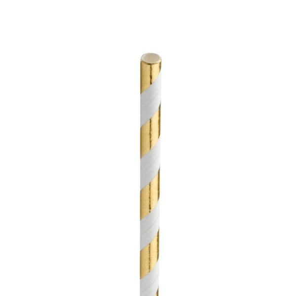 Paper Gold Stripe Straw 8in