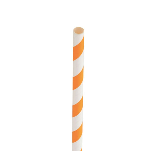 Paper Orange/White Stripe Straw 8in