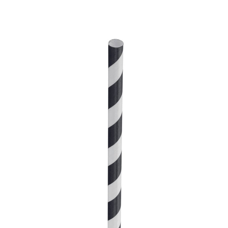 Paper Black Stripe Straw 8in