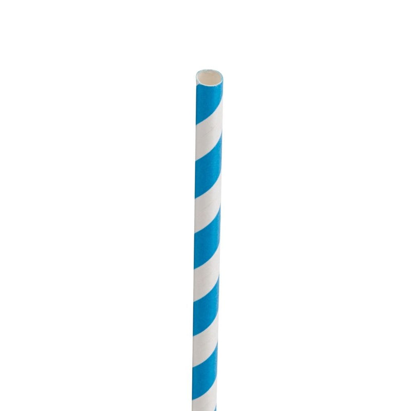 Paper Blue Stripe Straw 8in