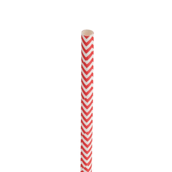 Paper Chevron Red Straw 8in