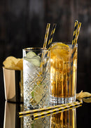 Paper Gold/Black Straw 8in