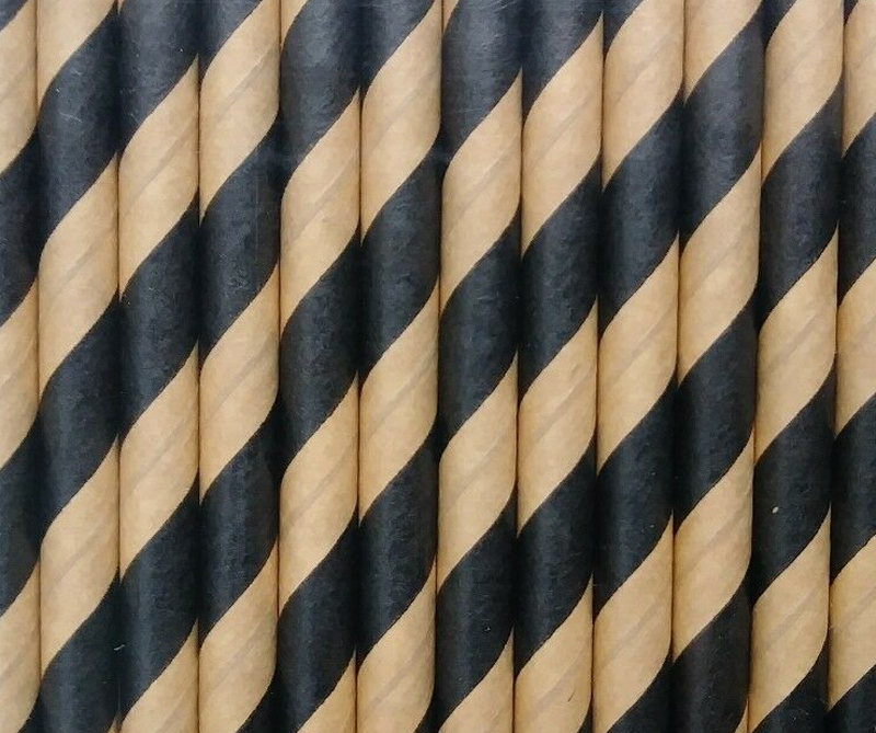 Paper Brown/Black Stripe Straw 8in