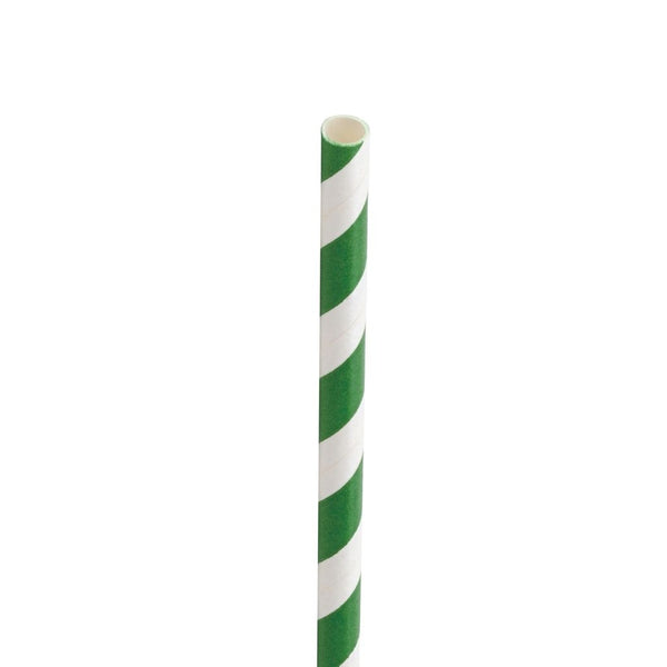 Paper Green/Stripe Straw 8in