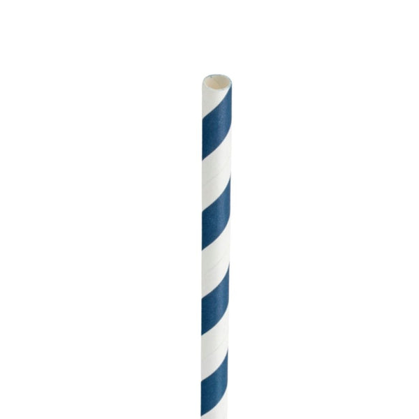 Paper Navy/White Stripe Straw 8in