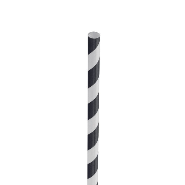 Paper Black Stripe Straw 8in